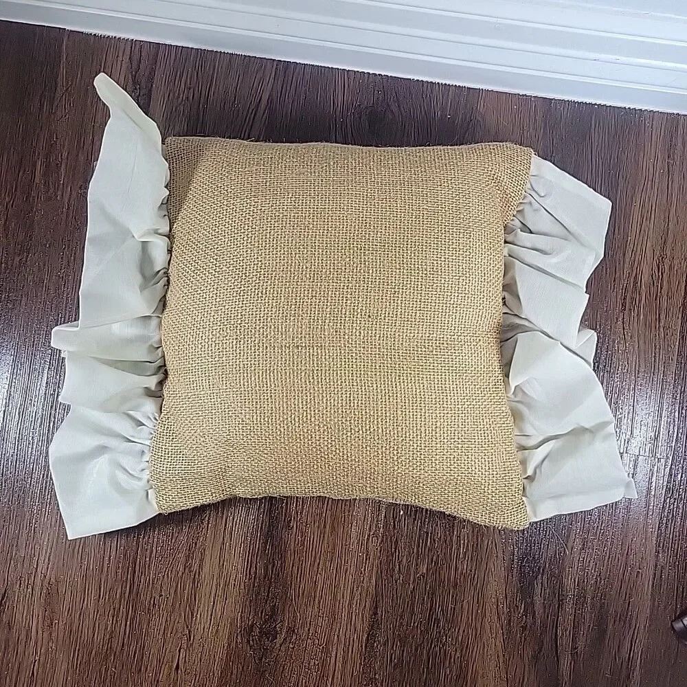 Handmade Burlap Shabby French Rustic Chic Pillow Steampunk inspired metal accent